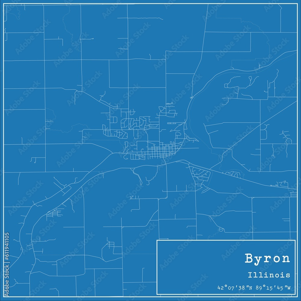 Blueprint US city map of Byron, Illinois.