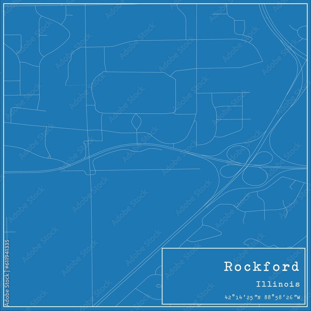 Fototapeta premium Blueprint US city map of Rockford, Illinois.