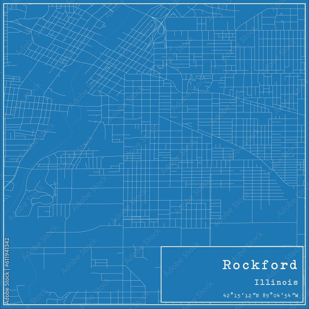 Fototapeta premium Blueprint US city map of Rockford, Illinois.