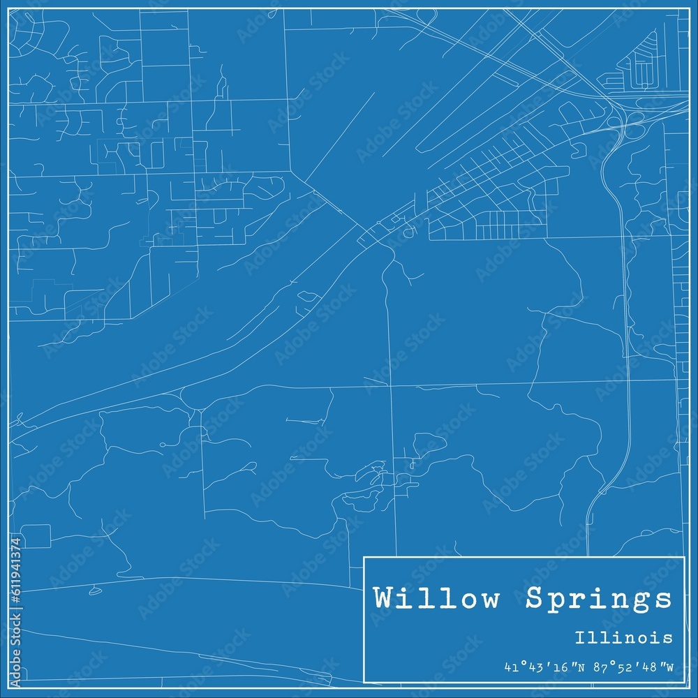 Obraz premium Blueprint US city map of Willow Springs, Illinois.