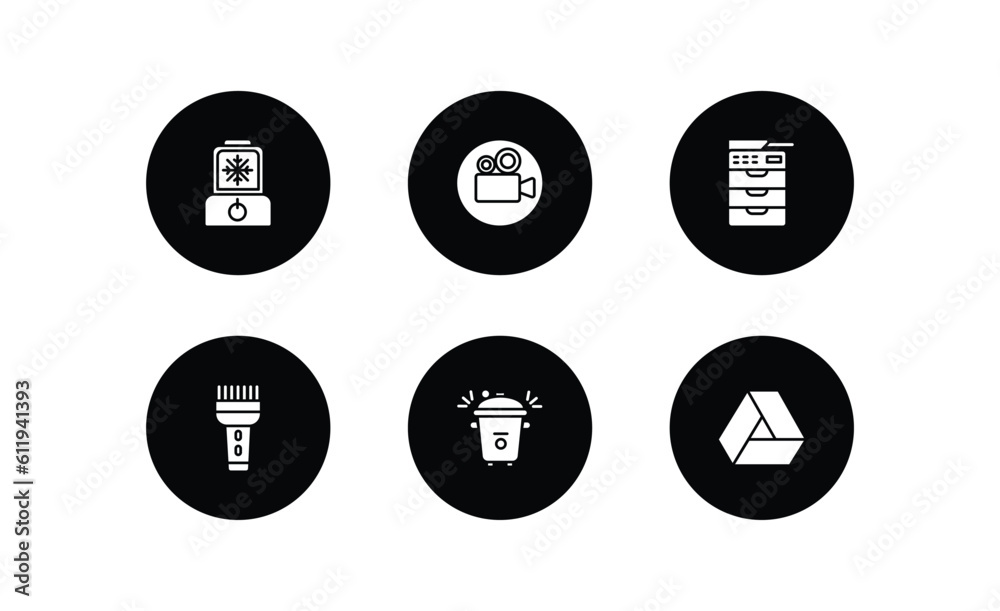 electronic devices filled icons set. electronic devices filled icons pack included ice cream maker, video recorder, copier, trimmer, pressure cooker, drive vector.