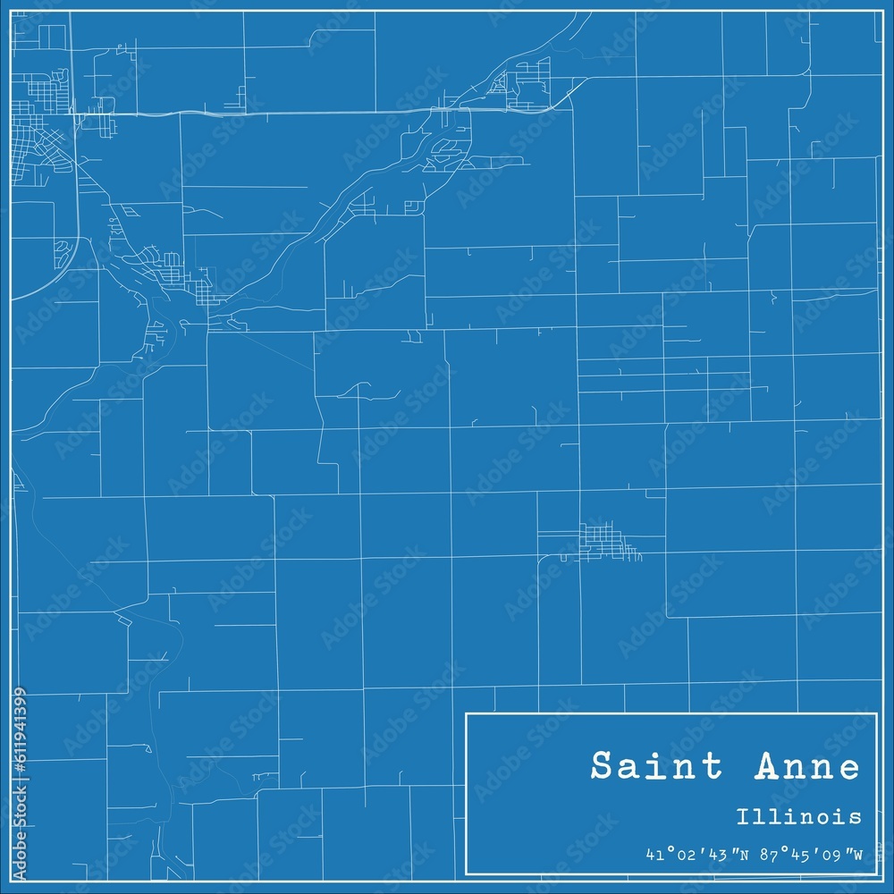 Blueprint US city map of Saint Anne, Illinois.