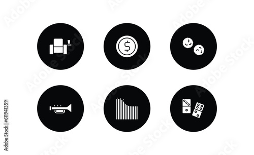 arcade filled icons set. arcade filled icons pack included cinema seat, token, pom pom, soprano, roller coaster, domino vector.