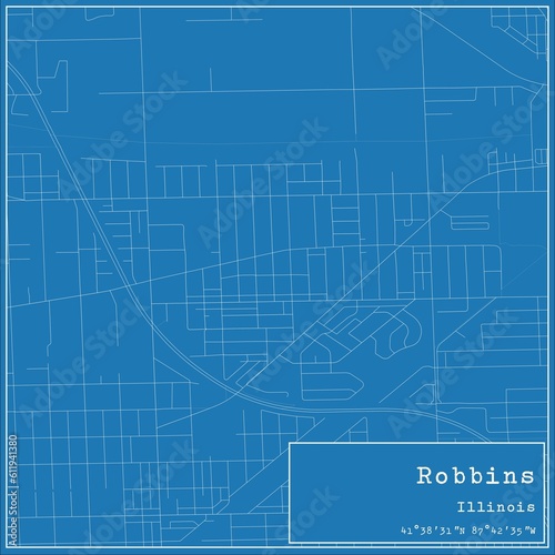Принти на полотні Blueprint US city map of Robbins, Illinois.