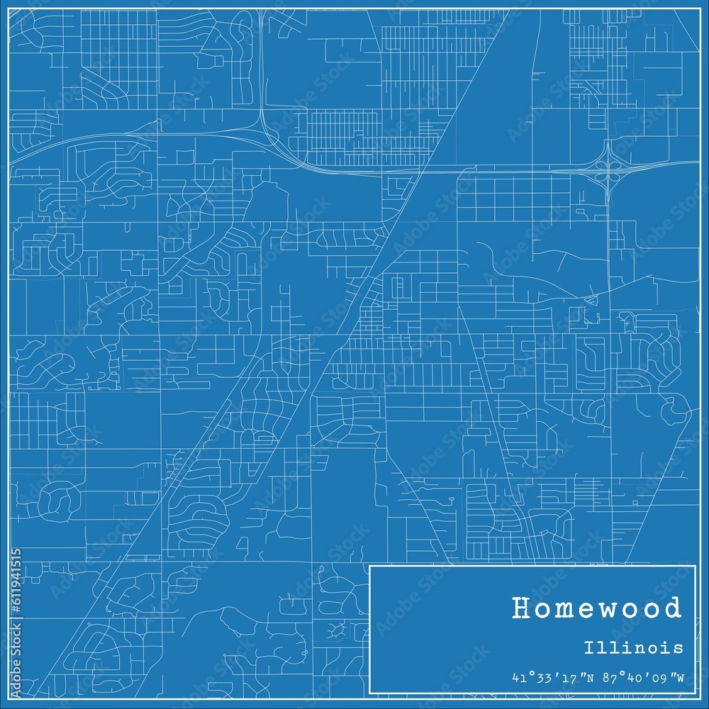Fototapeta premium Blueprint US city map of Homewood, Illinois.