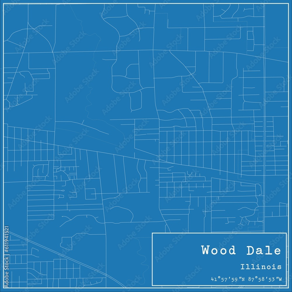 Blueprint US city map of Wood Dale, Illinois.