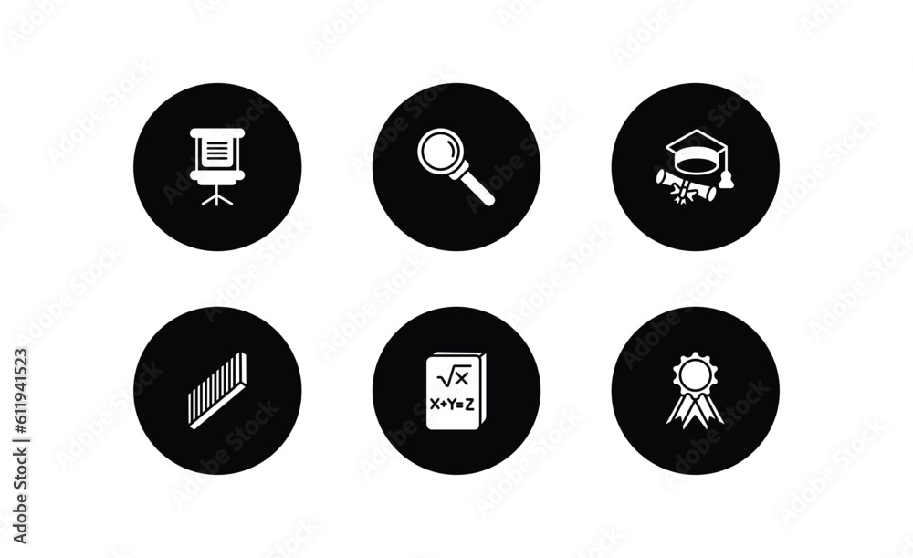education filled icons set. education filled icons pack included flip chart, magnification lens, college graduation, blackboard eraser, math book, medallion vector. education filled icons set. education filled icons pack included flip chart, magnification lens, college graduation, blackboard eraser, math book, medallion vector.