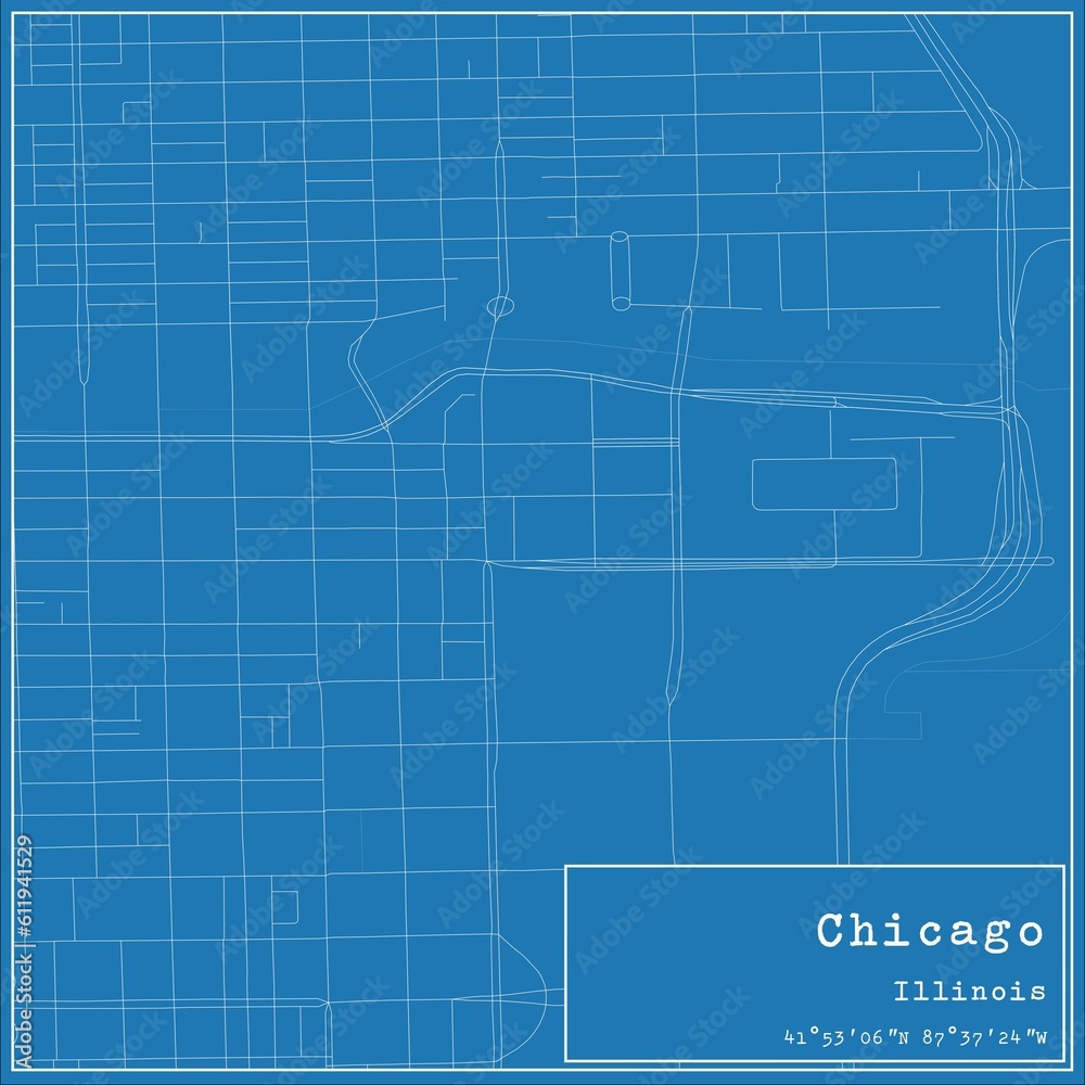 Blueprint US city map of Chicago, Illinois. Blueprint US city map of Chicago, Illinois.