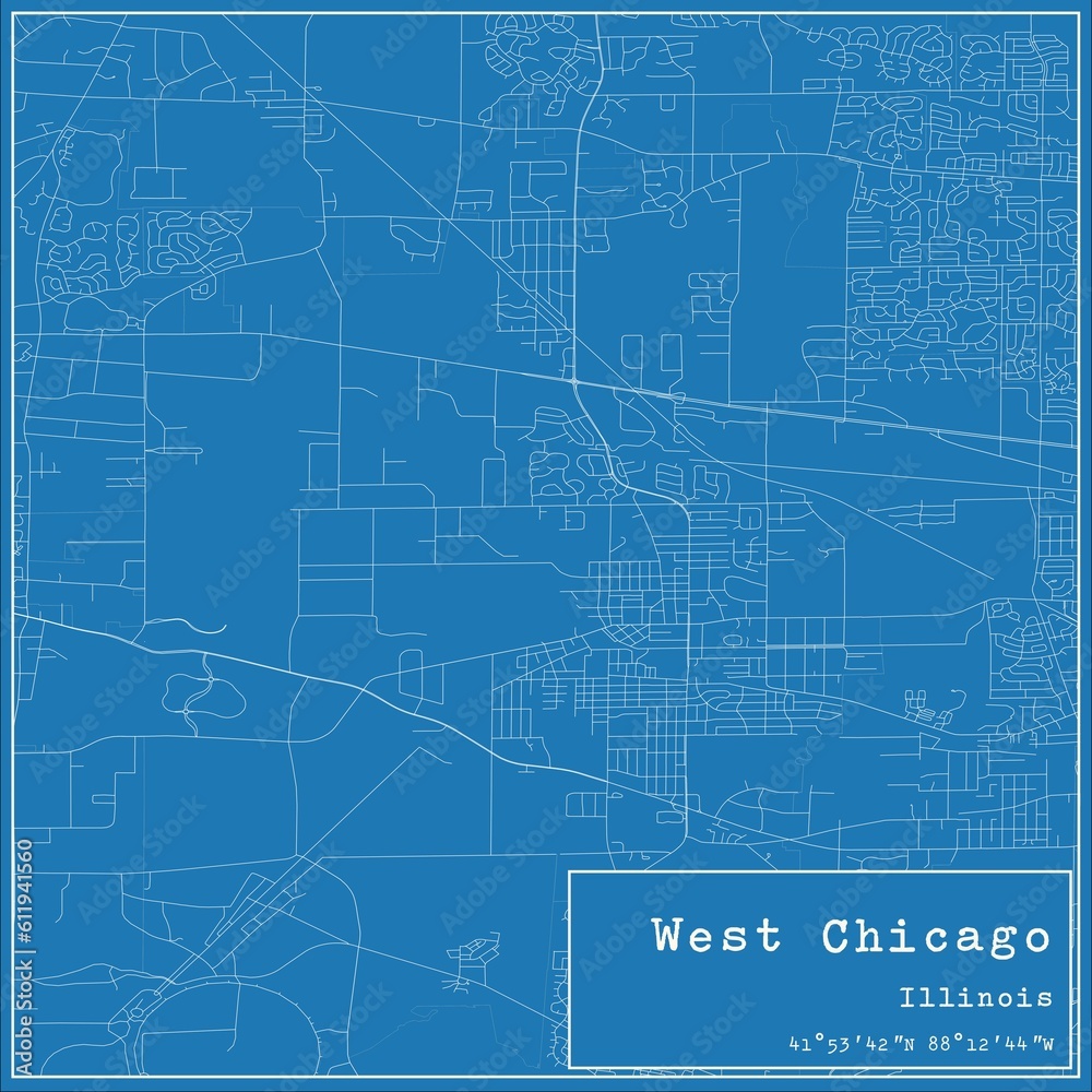 Fototapeta premium Blueprint US city map of West Chicago, Illinois.