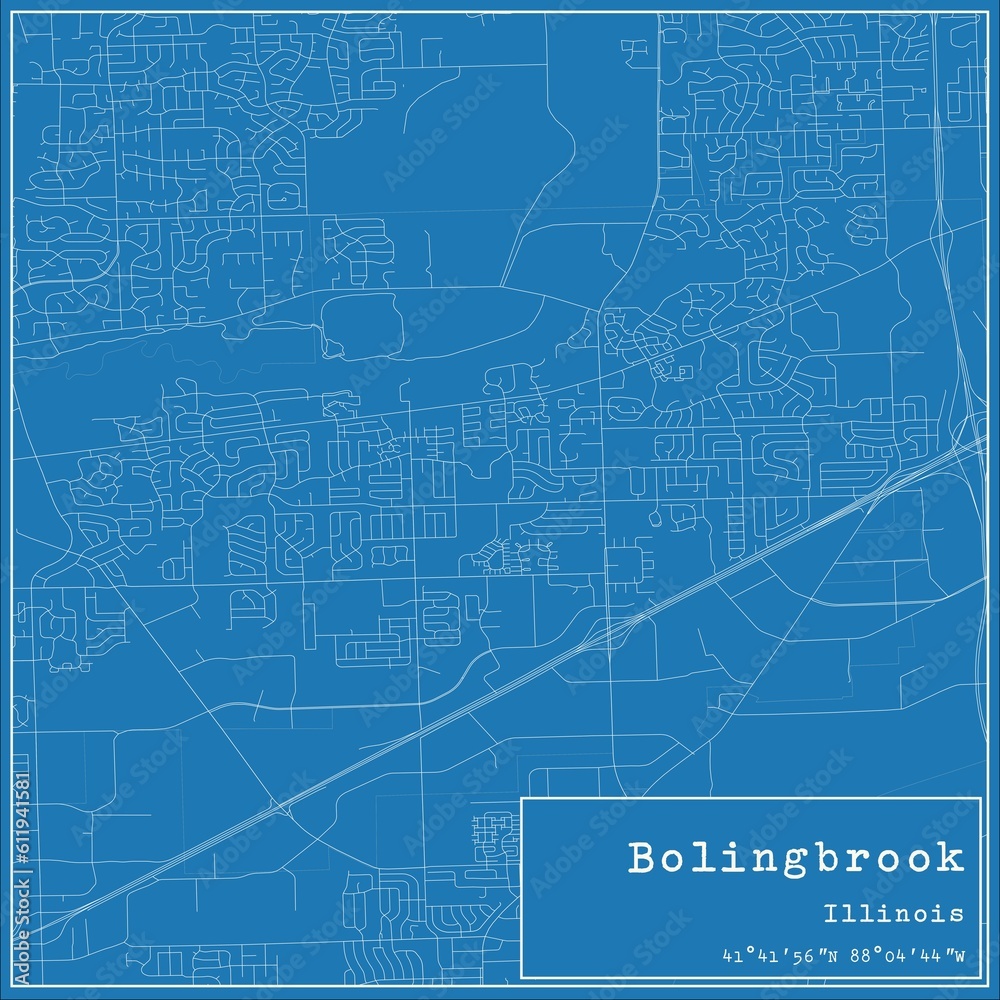 Blueprint US city map of Bolingbrook, Illinois.