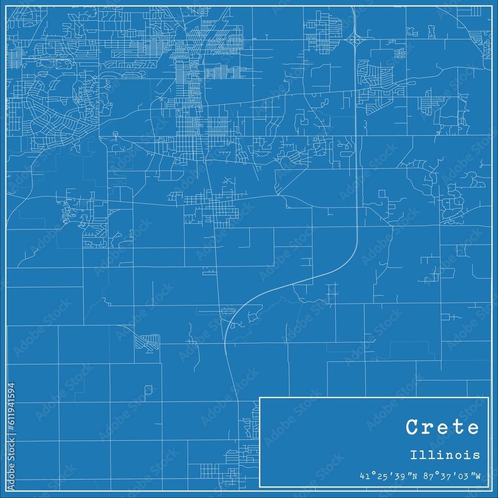 Blueprint US city map of Crete, Illinois.