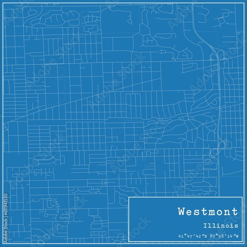 Blueprint US city map of Westmont, Illinois.