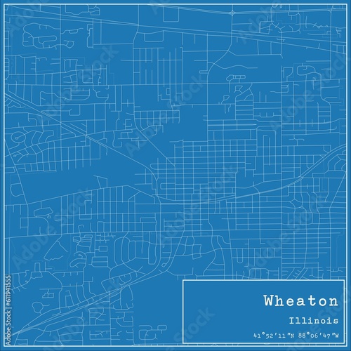 Blueprint US city map of Wheaton, Illinois. photo