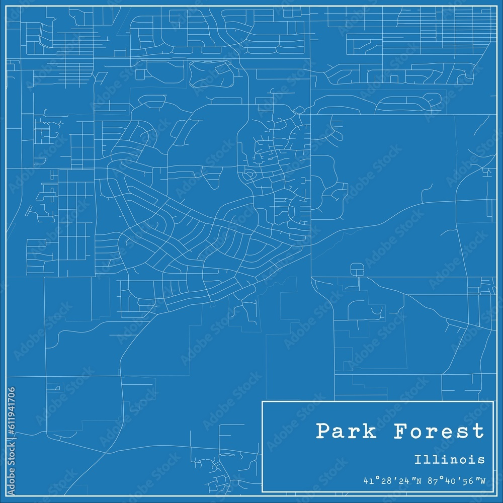 Blueprint US city map of Park Forest, Illinois.