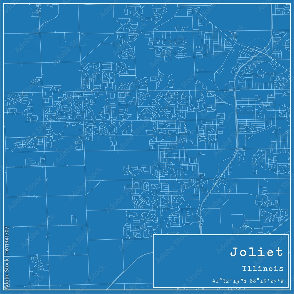 Blueprint US city map of Joliet, Illinois.