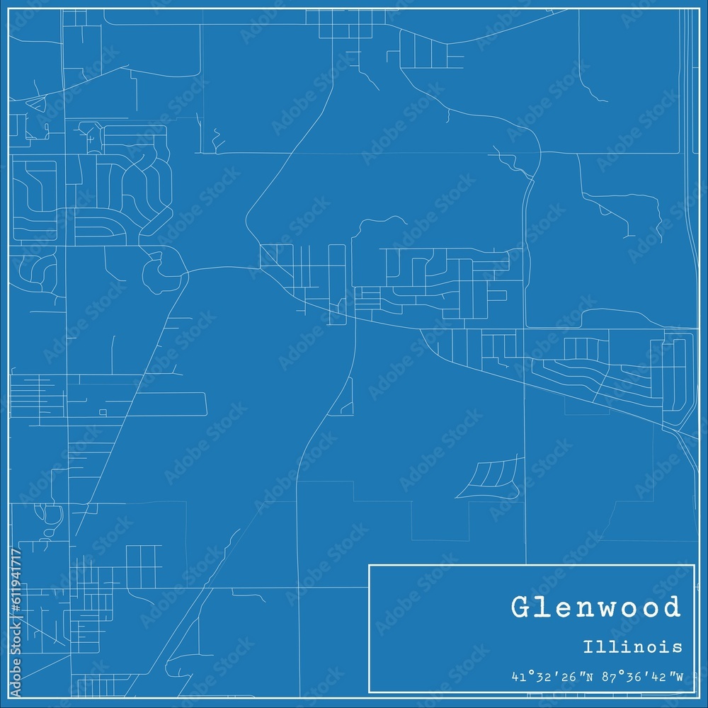 Blueprint US city map of Glenwood, Illinois.