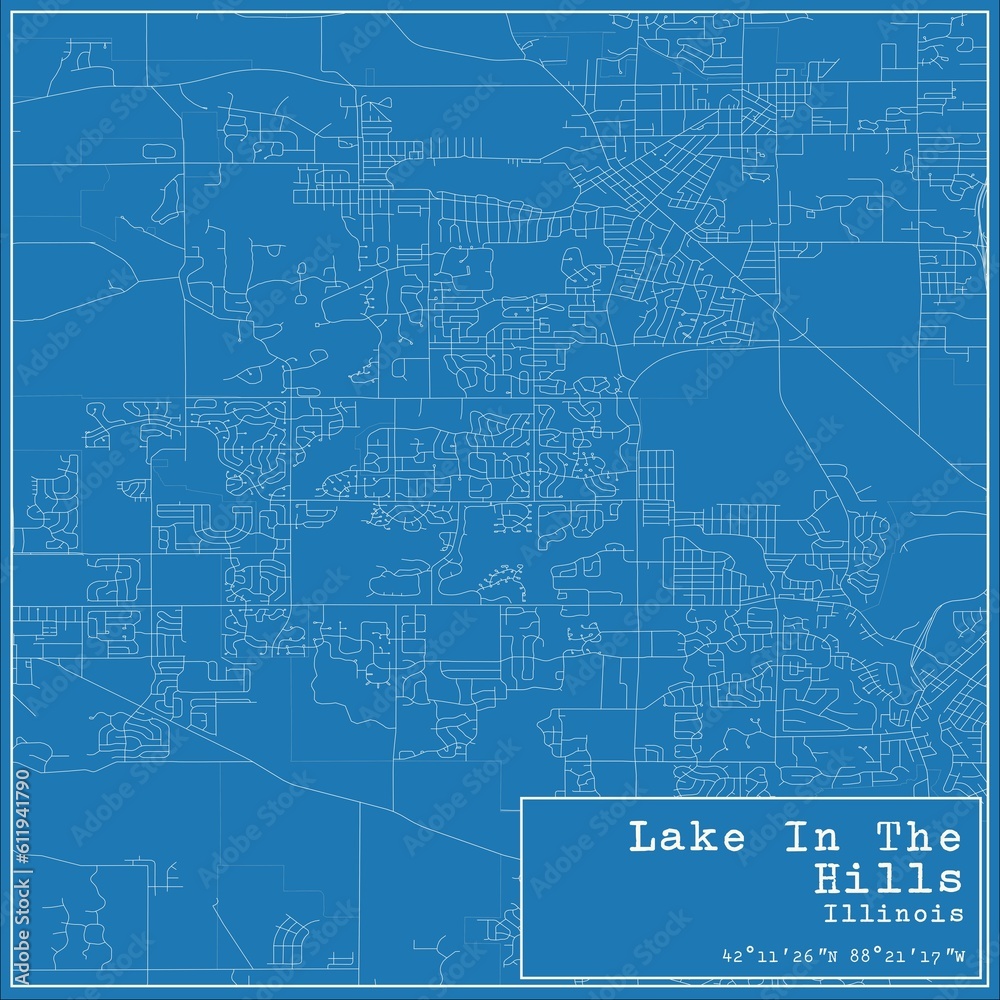 Blueprint US city map of Lake In The Hills, Illinois.