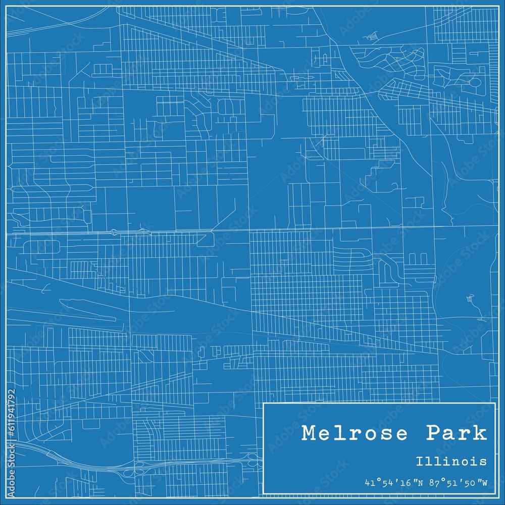 Fototapeta premium Blueprint US city map of Melrose Park, Illinois.