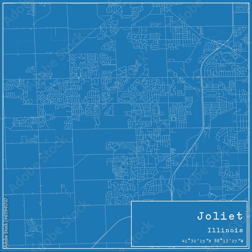 Blueprint US city map of Joliet, Illinois.