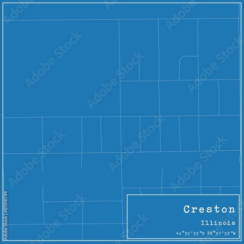 Blueprint US city map of Creston, Illinois. photo