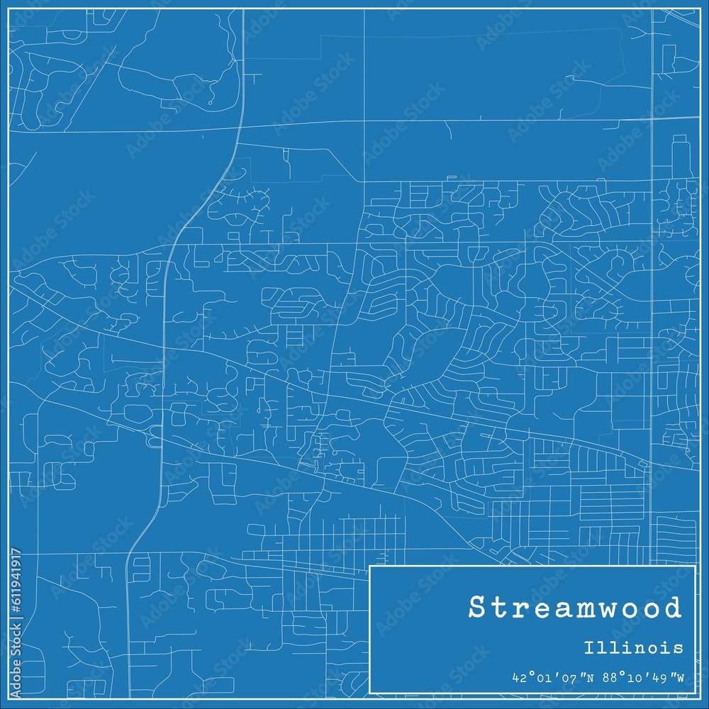 Naklejka premium Blueprint US city map of Streamwood, Illinois.