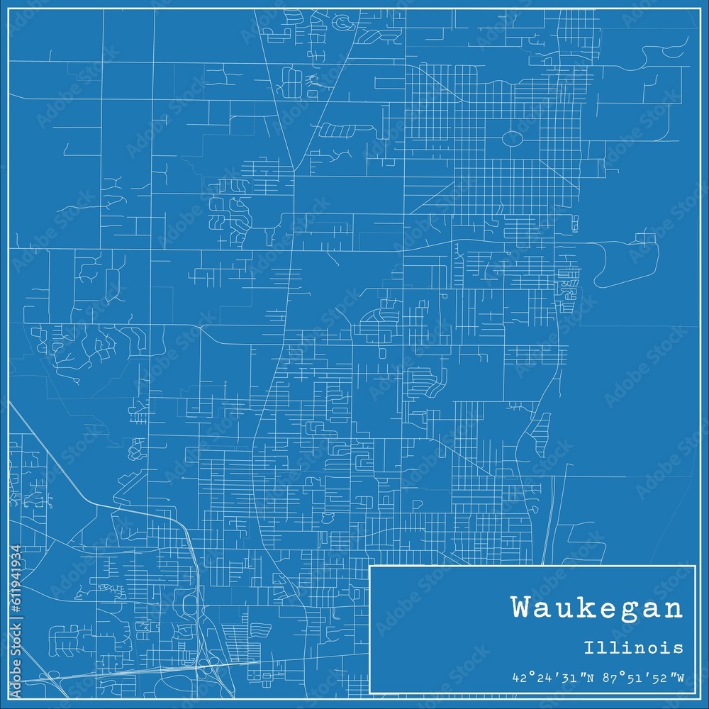 Blueprint US city map of Waukegan, Illinois. Blueprint US city map of Waukegan, Illinois.