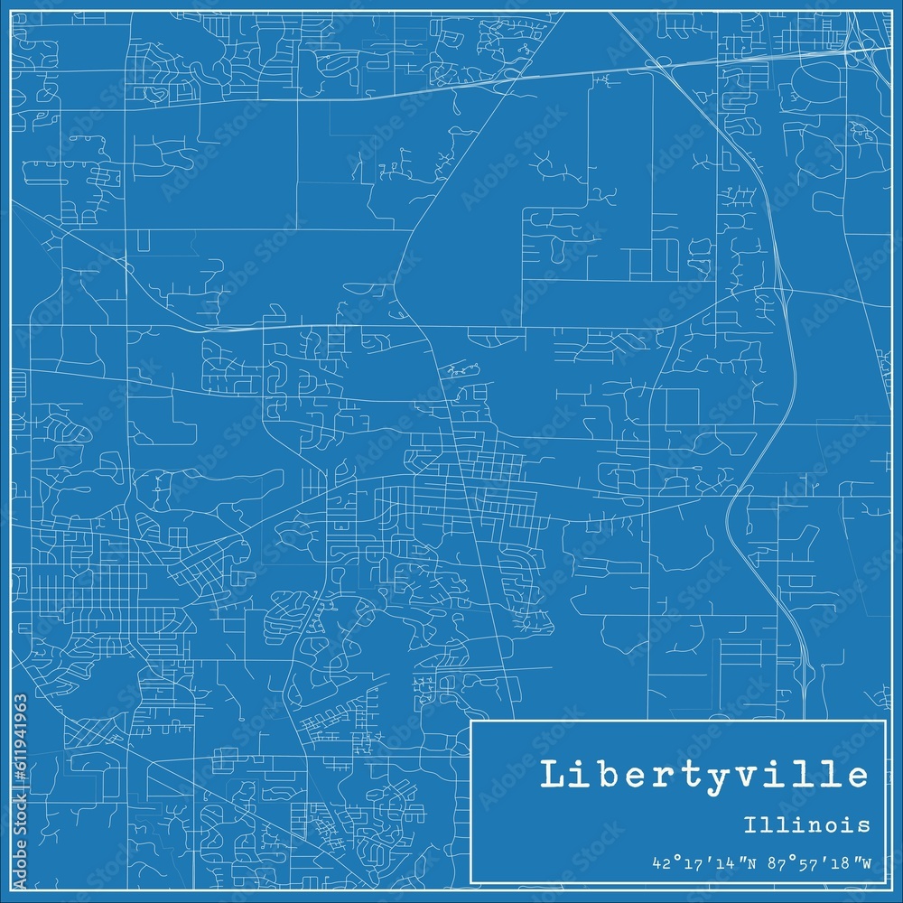 Fototapeta premium Blueprint US city map of Libertyville, Illinois.