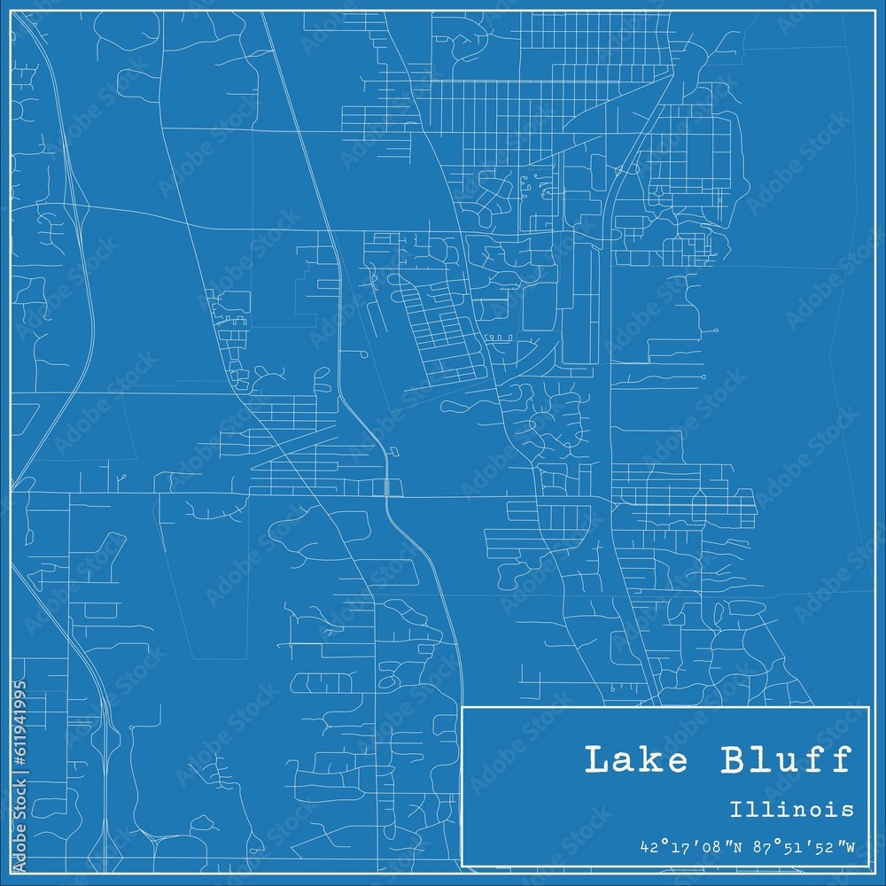 Blueprint US city map of Lake Bluff, Illinois.