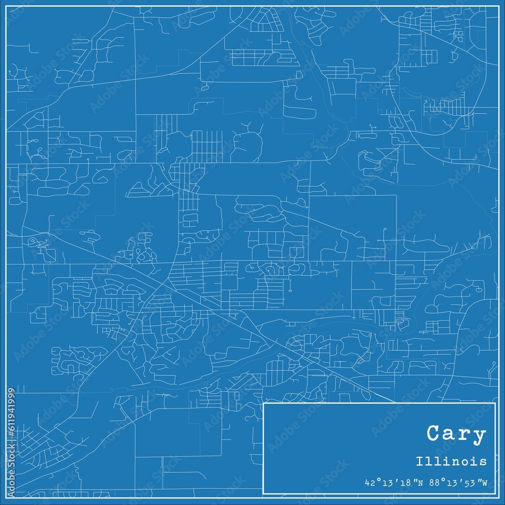 Blueprint US city map of Cary, Illinois.