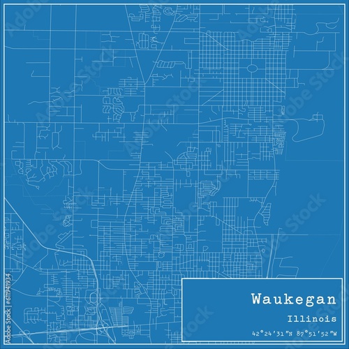 Blueprint US city map of Waukegan, Illinois. photo