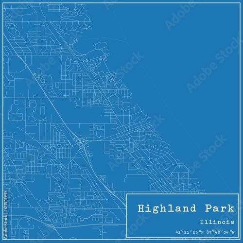 Canvastavla Blueprint US city map of Highland Park, Illinois.