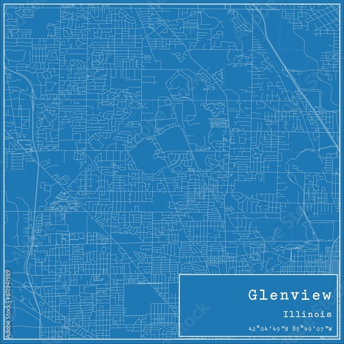 Blueprint US city map of Glenview, Illinois. photo