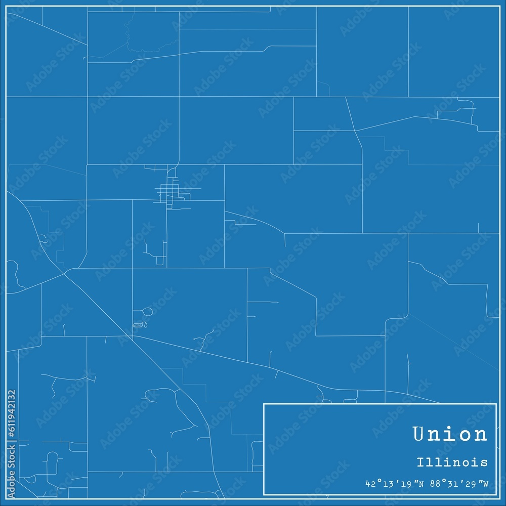 Blueprint US city map of Union, Illinois.