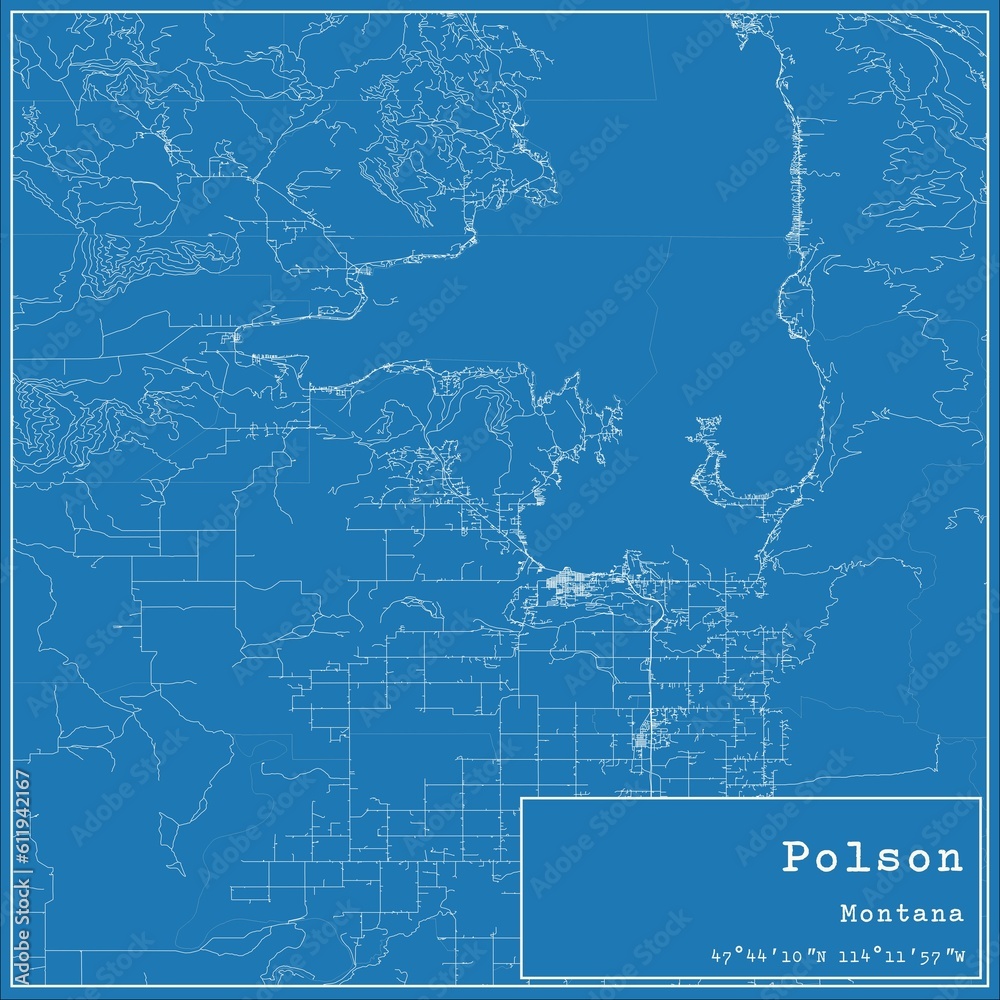 Blueprint US city map of Polson, Montana.