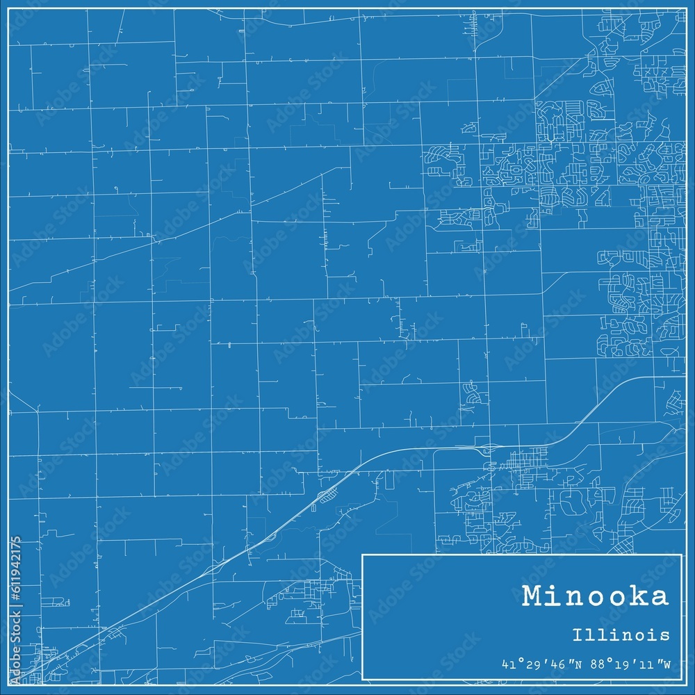 Fototapeta premium Blueprint US city map of Minooka, Illinois.