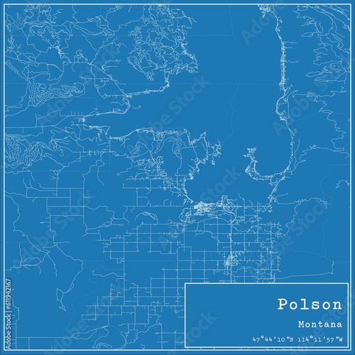 Blueprint US city map of Polson, Montana. photo