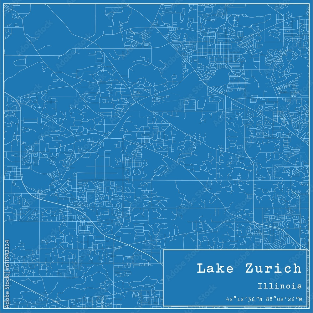 Blueprint US city map of Lake Zurich, Illinois.