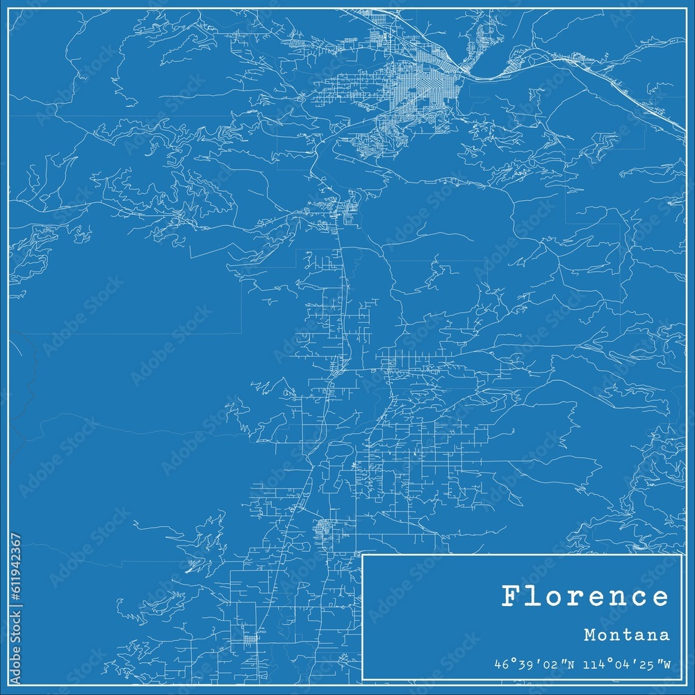 Obraz premium Blueprint US city map of Florence, Montana.