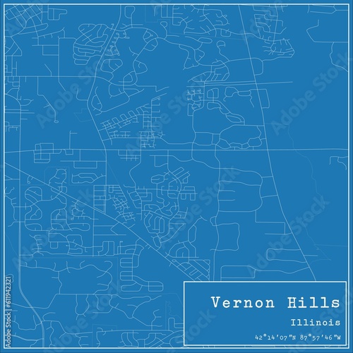 Blueprint US city map of Vernon Hills, Illinois. photo