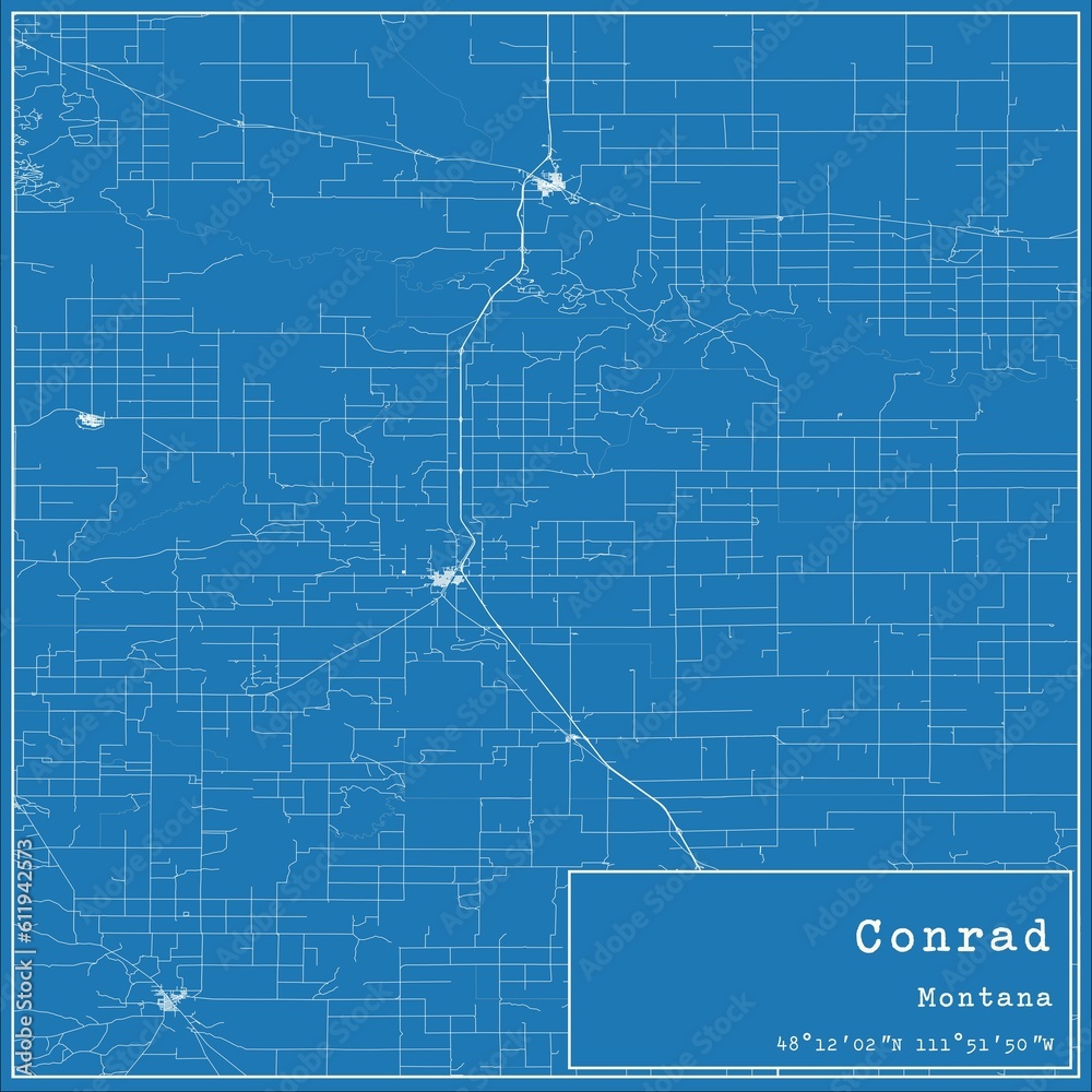 Fototapeta premium Blueprint US city map of Conrad, Montana.