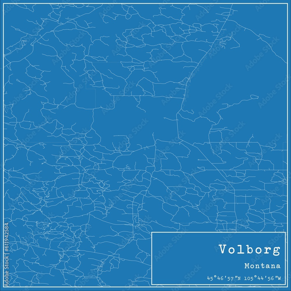 Fototapeta premium Blueprint US city map of Volborg, Montana.
