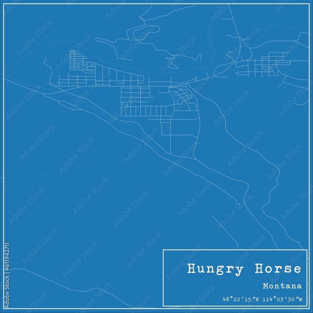 Fototapeta premium Blueprint US city map of Hungry Horse, Montana.