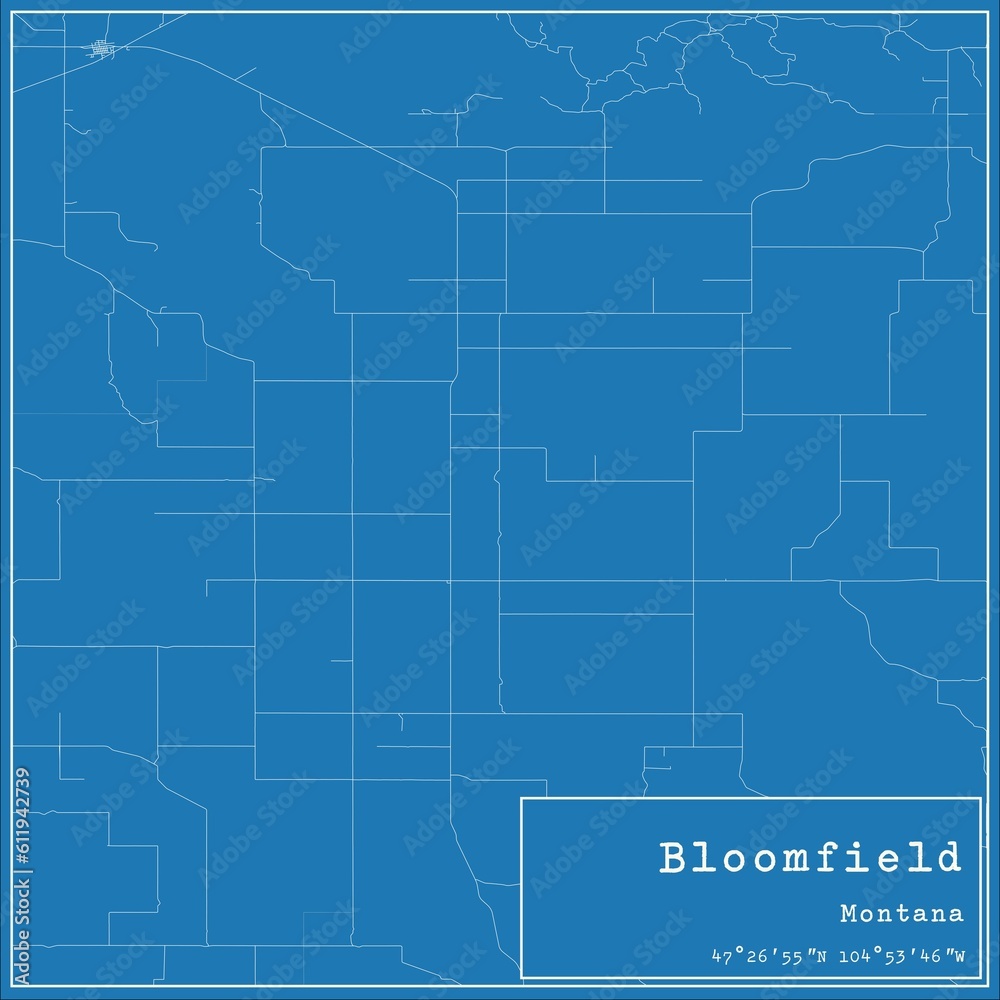Blueprint US city map of Bloomfield, Montana.