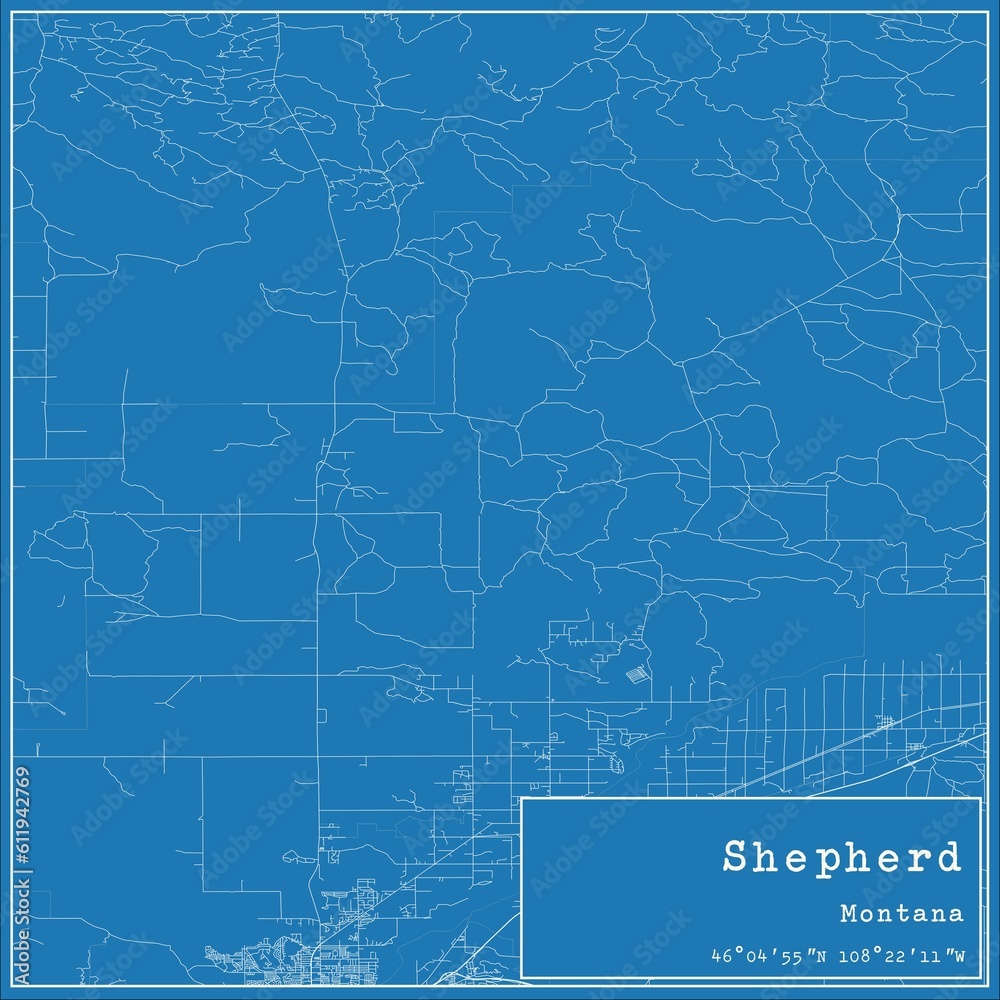 Fototapeta premium Blueprint US city map of Shepherd, Montana.