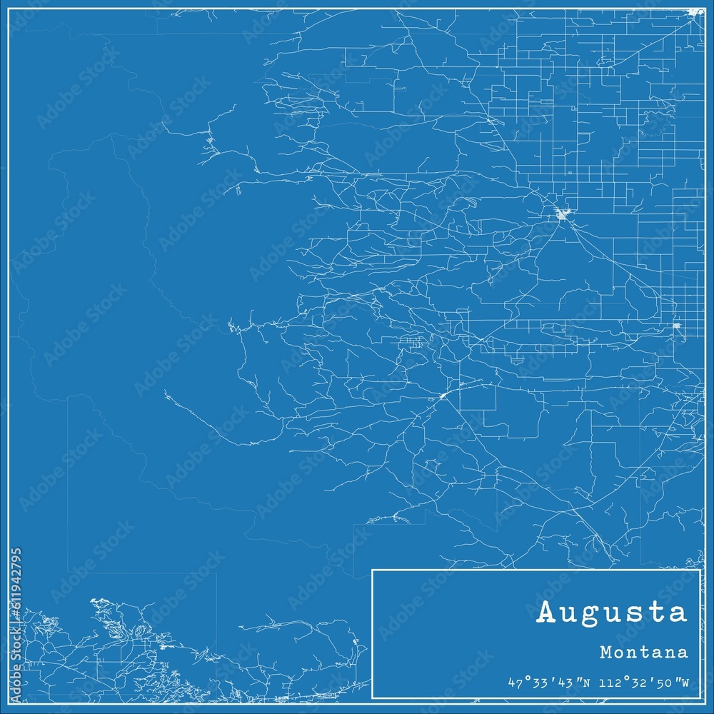 Blueprint US city map of Augusta, Montana.