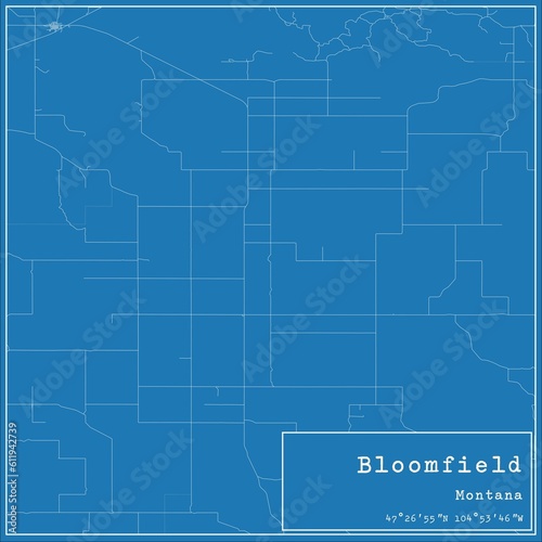 Blueprint US city map of Bloomfield, Montana.