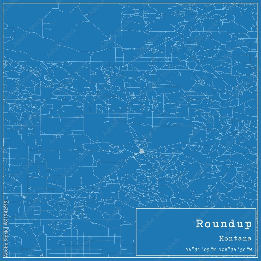 Blueprint US city map of Roundup, Montana. Blueprint US city map of Roundup, Montana.