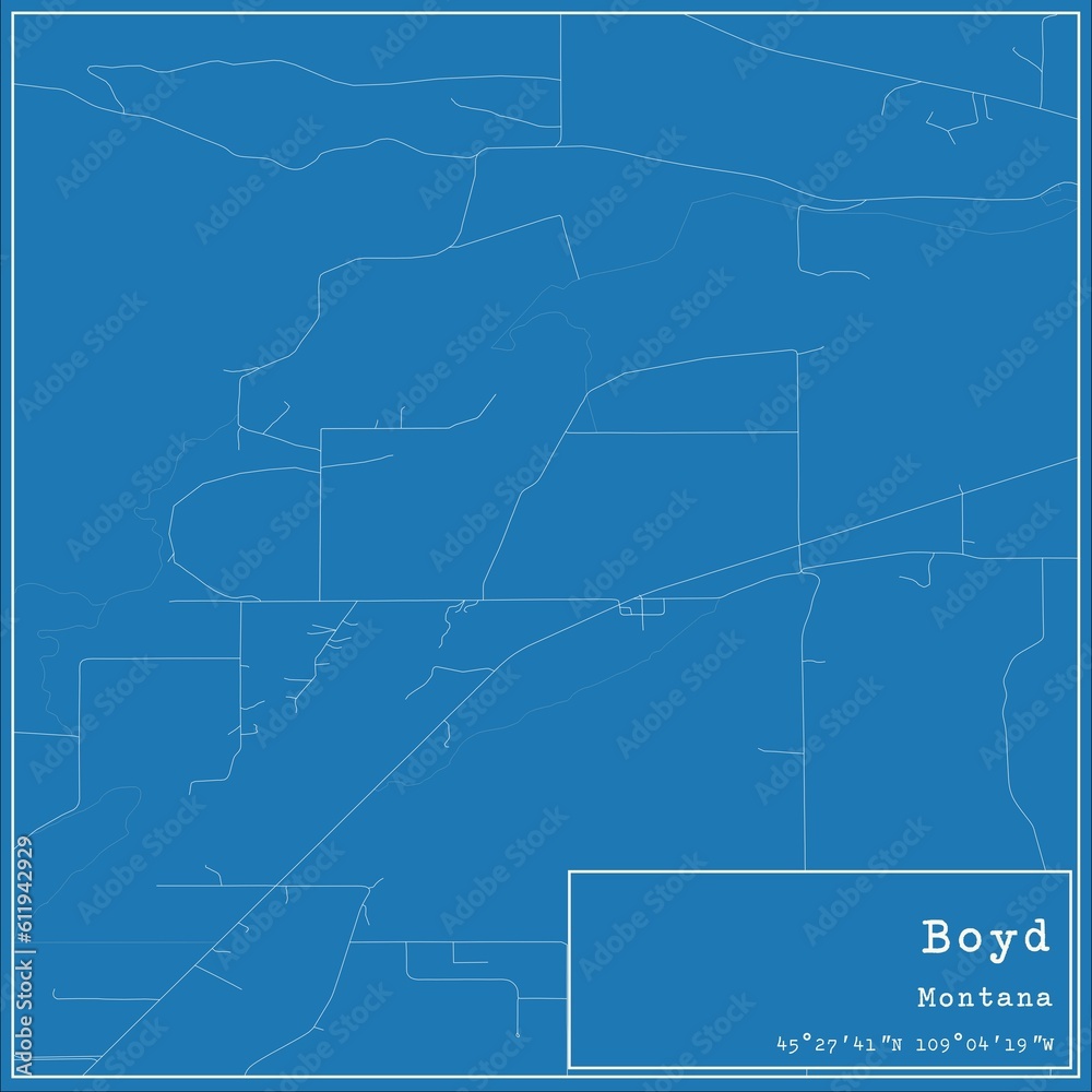Blueprint US city map of Boyd, Montana.