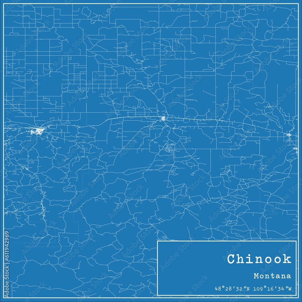Fototapeta premium Blueprint US city map of Chinook, Montana.