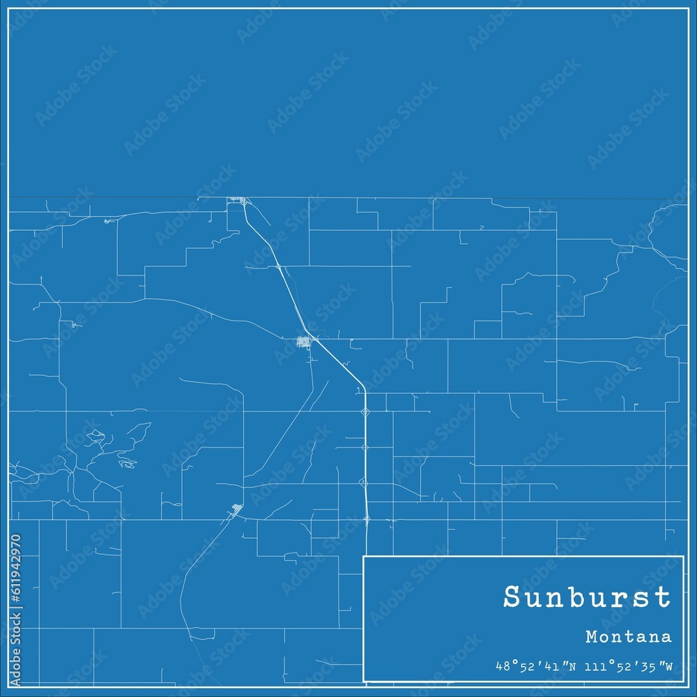 Obraz premium Blueprint US city map of Sunburst, Montana.